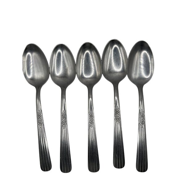 Set Of 5 Oneida Silver Fluted Rose Stainless Steel Tablespoons - Picture 2 of 5